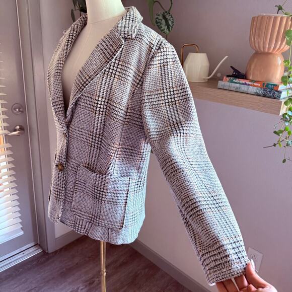 St. John’s Bay Plaid Wool Blend Pea Coat L Black Brown Gray Button Front - Picture 3 of 9